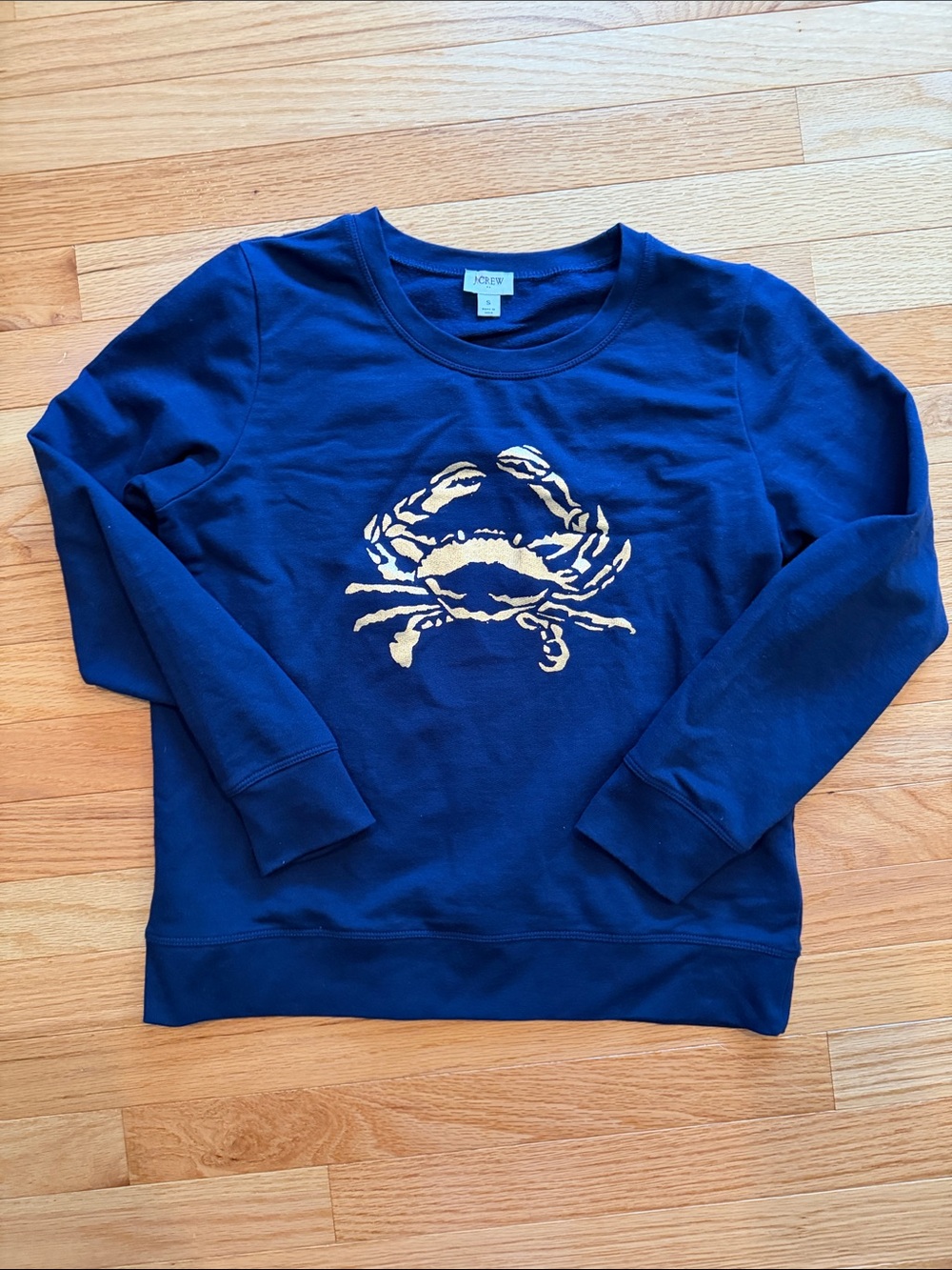 J. Crew Navy Crewneck Sweatshirt with Metallic Gold  Crab S